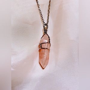 Pink Rose Quartz Wire Wrapped Necklace